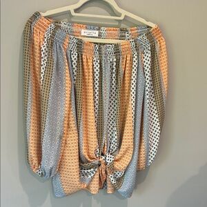 Ariella Orange and Blue Geometric Blouse